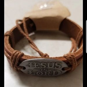 Light brown Jesus is Lord Leather Bracelet